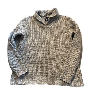 Lands End Gray Thick Knit Sweater Medium Rolled Collared Capsule